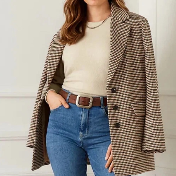 Karen Kane Brown Houndstooth Blazer New Size Xl Blue Range Hnt #3l82502 Nwt